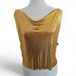 Forever 21 Gold Metal Chainmail Cowl Neck Top M/L